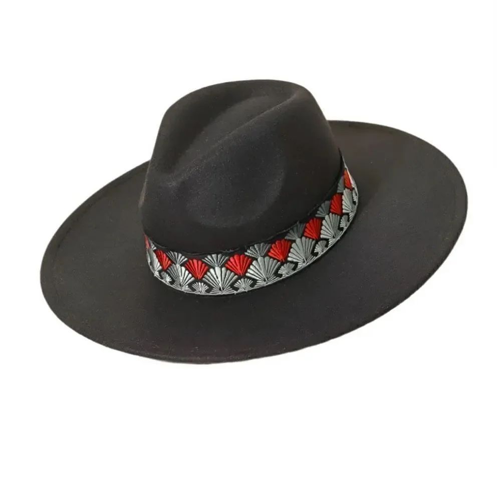 Fame Biggest Fan Geometric Strap Fedora in Black